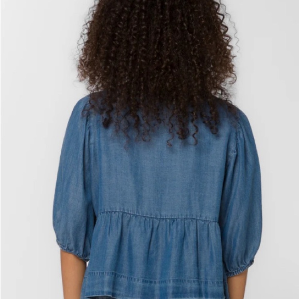 NWT Velvet Heart Lamont Calva Denim Bow Peplum Top L Large - Picture 2 of 8